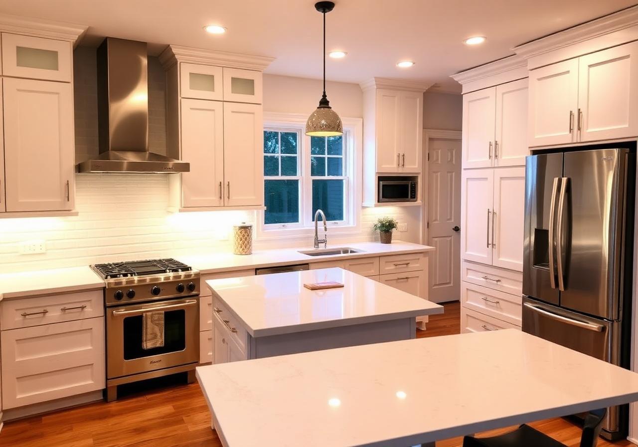 Shaker kitchen, quartz tops